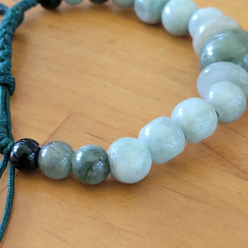 Jade Mixed Gemstone Adjustable Bracelet Pair Rose Quartz Agate Onyx